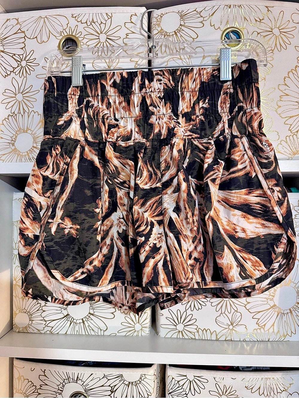Free People Movement Floral High Waist Shorts in Black & Gold Size Medium